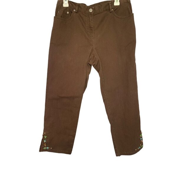 Ruby Rd Brown Capri Pants with Beaded Accents Size 6 - Picture 1 of 9